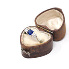 Vintage Three Stone Ring - Mid Century 18k White Gold Created Blue Sapphire & .35 CTW Diamonds - Circa 1950s Size 7 1/4 Fine Bridal Jewelry