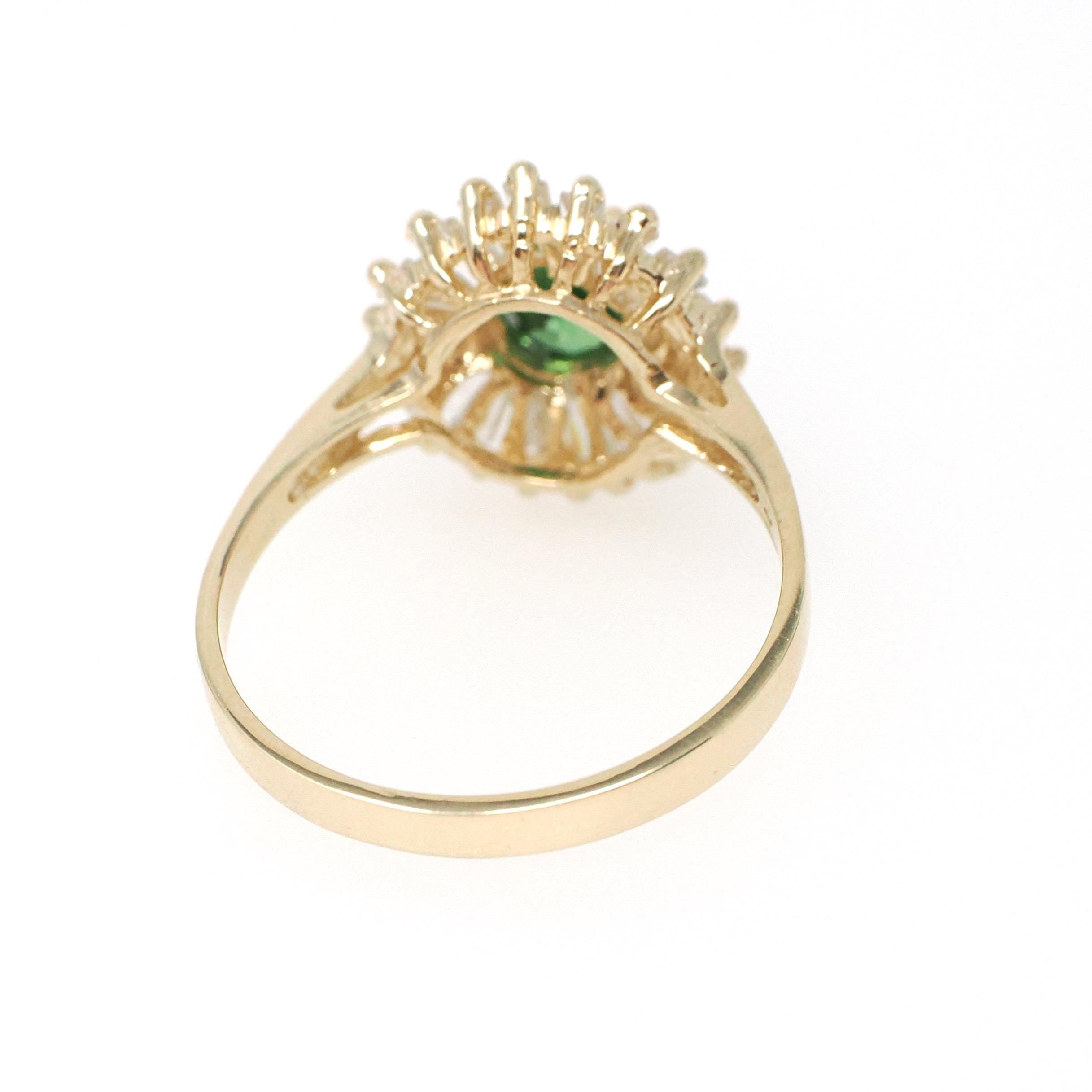 Modern Ballerina Halo Ring - 14k Yellow Gold Oval Green CZ & Simulated Diamonds - Contemporary 2000s Era Size 8 1/4 Fine Fashion Jewelry
