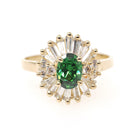 Modern Ballerina Halo Ring - 14k Yellow Gold Oval Green CZ & Simulated Diamonds - Contemporary 2000s Era Size 8 1/4 Fine Fashion Jewelry