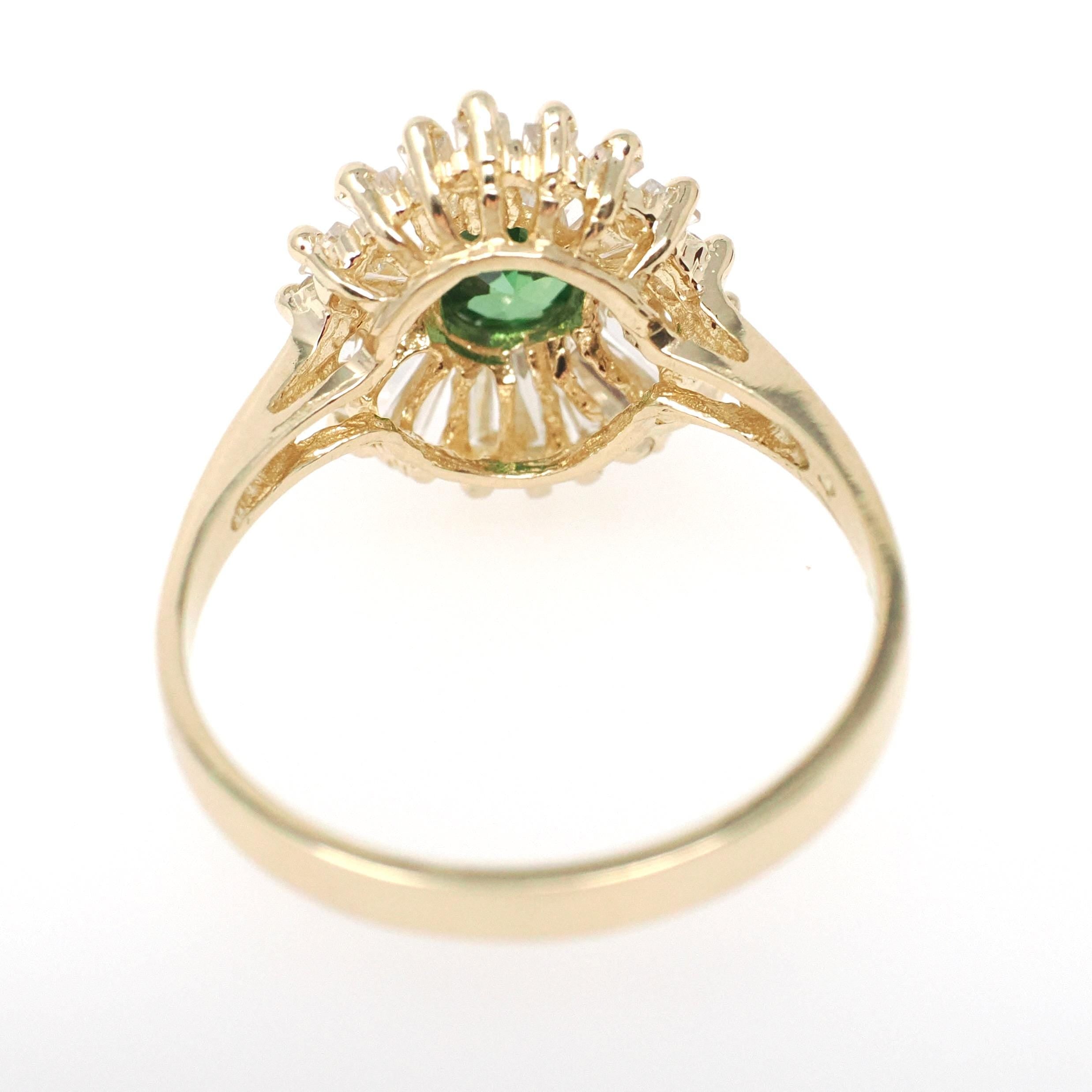 Modern Ballerina Halo Ring - 14k Yellow Gold Oval Green CZ & Simulated Diamonds - Contemporary 2000s Era Size 8 1/4 Fine Fashion Jewelry