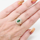 Modern Ballerina Halo Ring - 14k Yellow Gold Oval Green CZ & Simulated Diamonds - Contemporary 2000s Era Size 8 1/4 Fine Fashion Jewelry