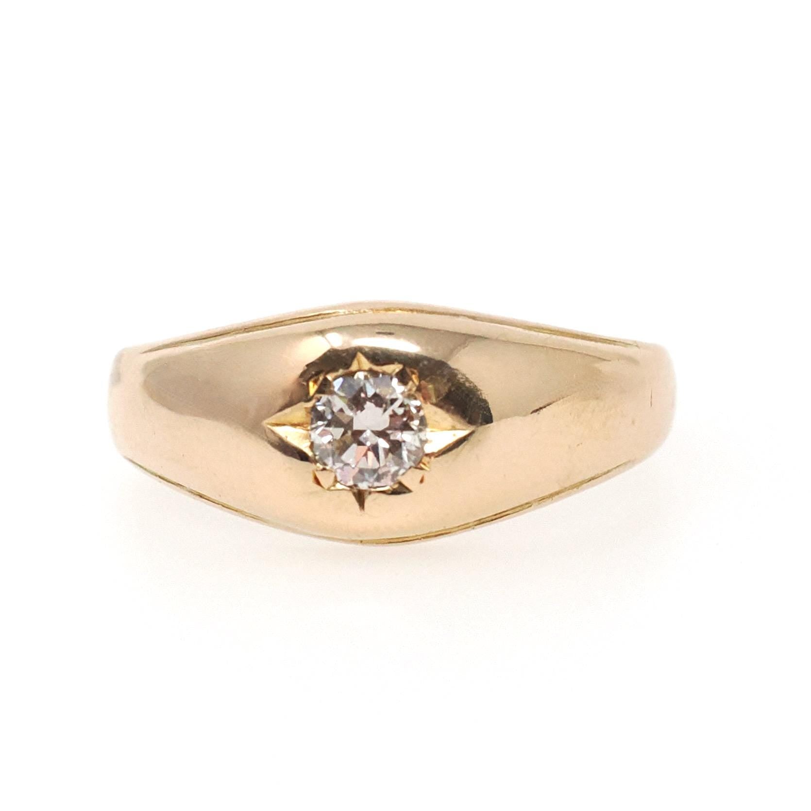 Vintage Diamond Ring - Mid Century 22k Gold Natural .20 CT Diamond Solitaire Unisex Band - Wedding 1950s Size 8 Star Incised Fine Jewelry