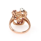 Mid Century Cocktail Ring - Vintage 14k Rose Gold Natural .14 CTW Diamonds Created Ruby Gems - Circa 1940s Era Size 6.25 Swirl Fine Jewelry