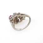 Mid Century Ruby Ring - Vintage 14k White Gold Nature Inspired Diamond Cluster - Circa 1950s Era Size 6 1/4 July Birthstone Fine Jewelry