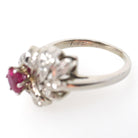 Mid Century Ruby Ring - Vintage 14k White Gold Nature Inspired Diamond Cluster - Circa 1950s Era Size 6 1/4 July Birthstone Fine Jewelry