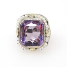 Vintage Amethyst Ring - Art Deco 14k White Gold Filigree Purple Gemstone Seed Pearl Halo - Circa 1930s Size 4 1/2 Fine Statement Jewelry