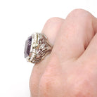 Vintage Amethyst Ring - Art Deco 14k White Gold Filigree Purple Gemstone Seed Pearl Halo - Circa 1930s Size 4 1/2 Fine Statement Jewelry