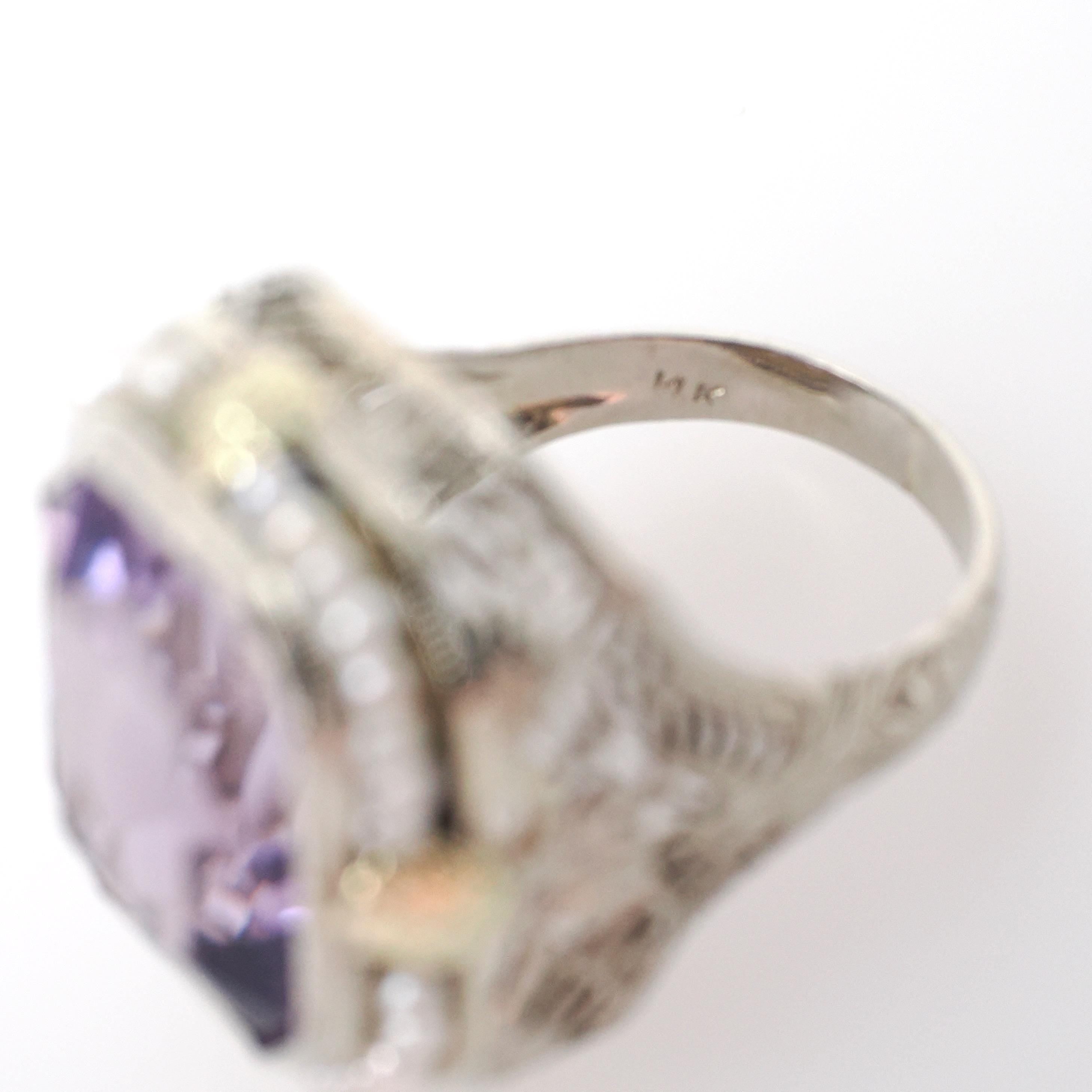 Vintage Amethyst Ring - Art Deco 14k White Gold Filigree Purple Gemstone Seed Pearl Halo - Circa 1930s Size 4 1/2 Fine Statement Jewelry