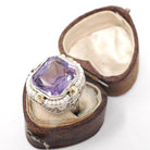Vintage Amethyst Ring - Art Deco 14k White Gold Filigree Purple Gemstone Seed Pearl Halo - Circa 1930s Size 4 1/2 Fine Statement Jewelry