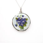 Antique Enamel Flower Locket - Edwardian Sterling Silver Guilloché Keepsake Pendant Necklace - Circa 1910s Original Photograph Fine Jewelry