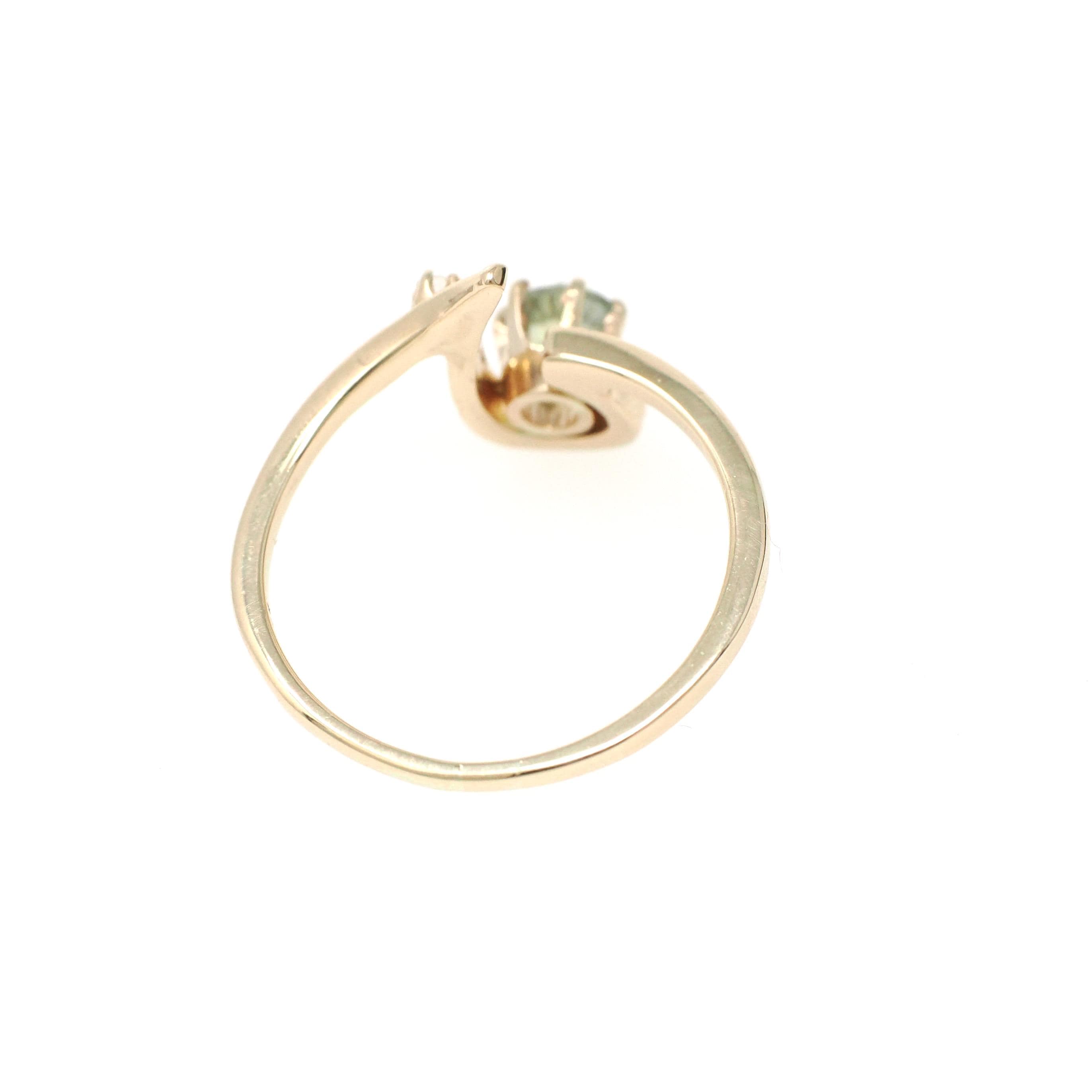 Modern Sapphire Ring - Estate 14k Yellow Gold Natural Green .68 CT Gemstone - Circa 1990s Size 8 3/4 Diamond Accent Fine Statement Jewelry