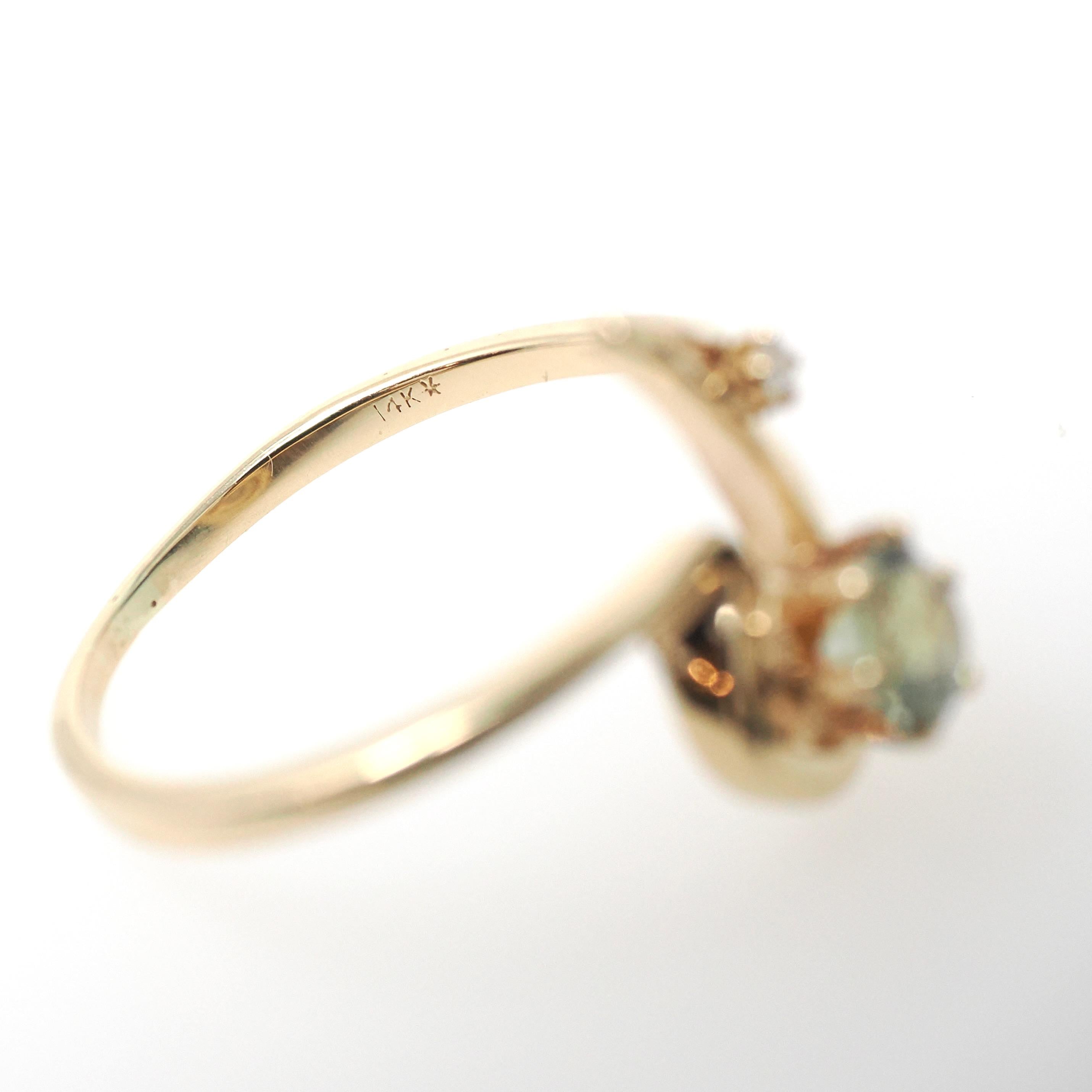 Modern Sapphire Ring - Estate 14k Yellow Gold Natural Green .68 CT Gemstone - Circa 1990s Size 8 3/4 Diamond Accent Fine Statement Jewelry