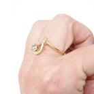 Modern Sapphire Ring - Estate 14k Yellow Gold Natural Green .68 CT Gemstone - Circa 1990s Size 8 3/4 Diamond Accent Fine Statement Jewelry