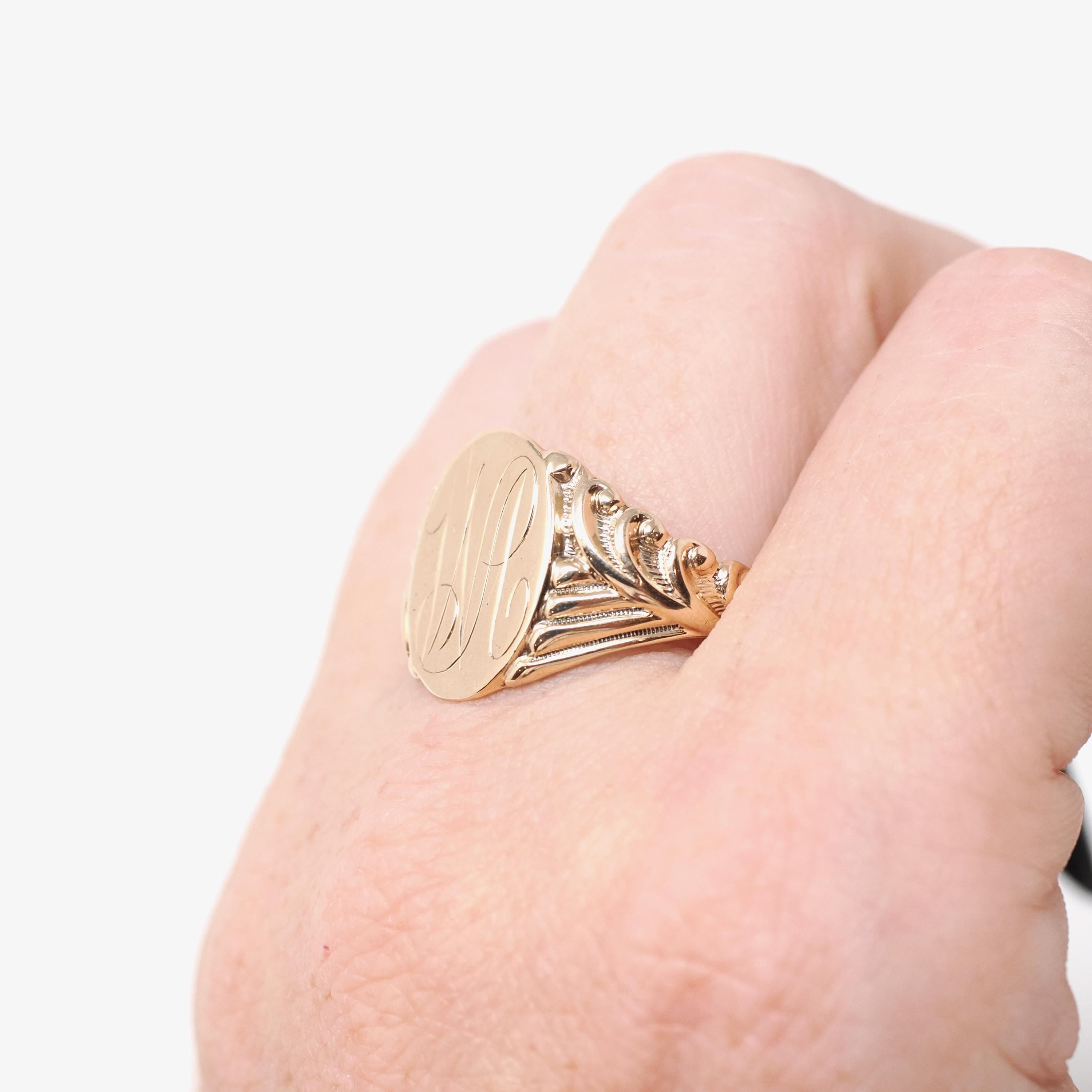 Edwardian Signet Ring - Antique 10k Yellow Gold Oval "WA" Engraved Initial Letters - Vintage 1910s Size 8 3/4 Fine Men's Unisex Jewelry