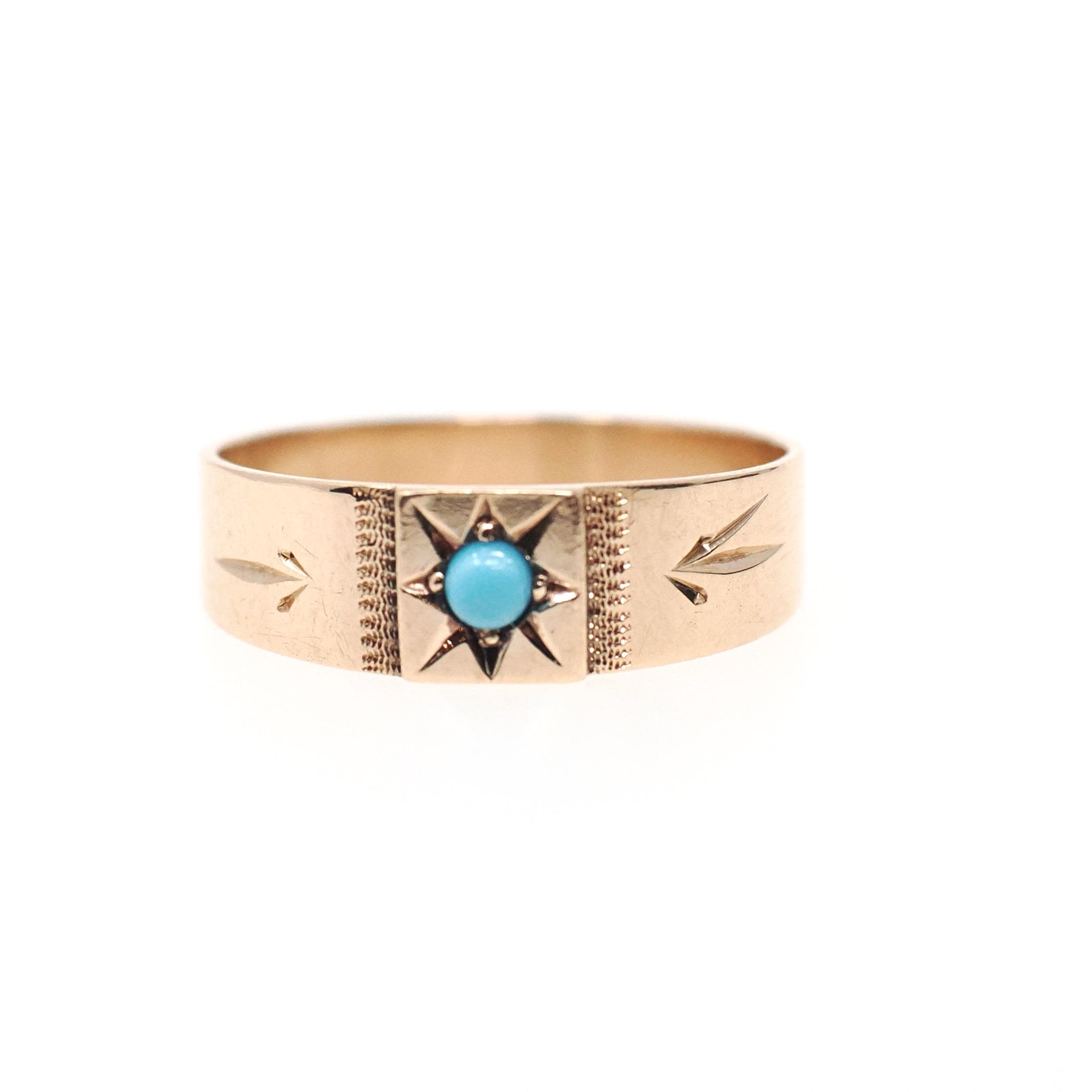 Antique Baby Ring - Edwardian 10k Rosy Yellow Gold Simulated Turquoise Blue Glass - Circa 1910s Midi Pinky Size 1 Children's Fine Jewelry