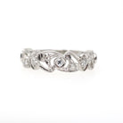 Diamond Wedding Band - Vintage Platinum .25 CTW Open Metal Filigree Design Ring - Mid Century Circa 1950s Era Size 7 1/2 Fine Bridal Jewelry