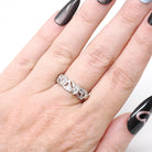 Diamond Wedding Band - Vintage Platinum .25 CTW Open Metal Filigree Design Ring - Mid Century Circa 1950s Era Size 7 1/2 Fine Bridal Jewelry