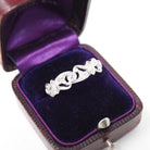 Diamond Wedding Band - Vintage Platinum .25 CTW Open Metal Filigree Design Ring - Mid Century Circa 1950s Era Size 7 1/2 Fine Bridal Jewelry