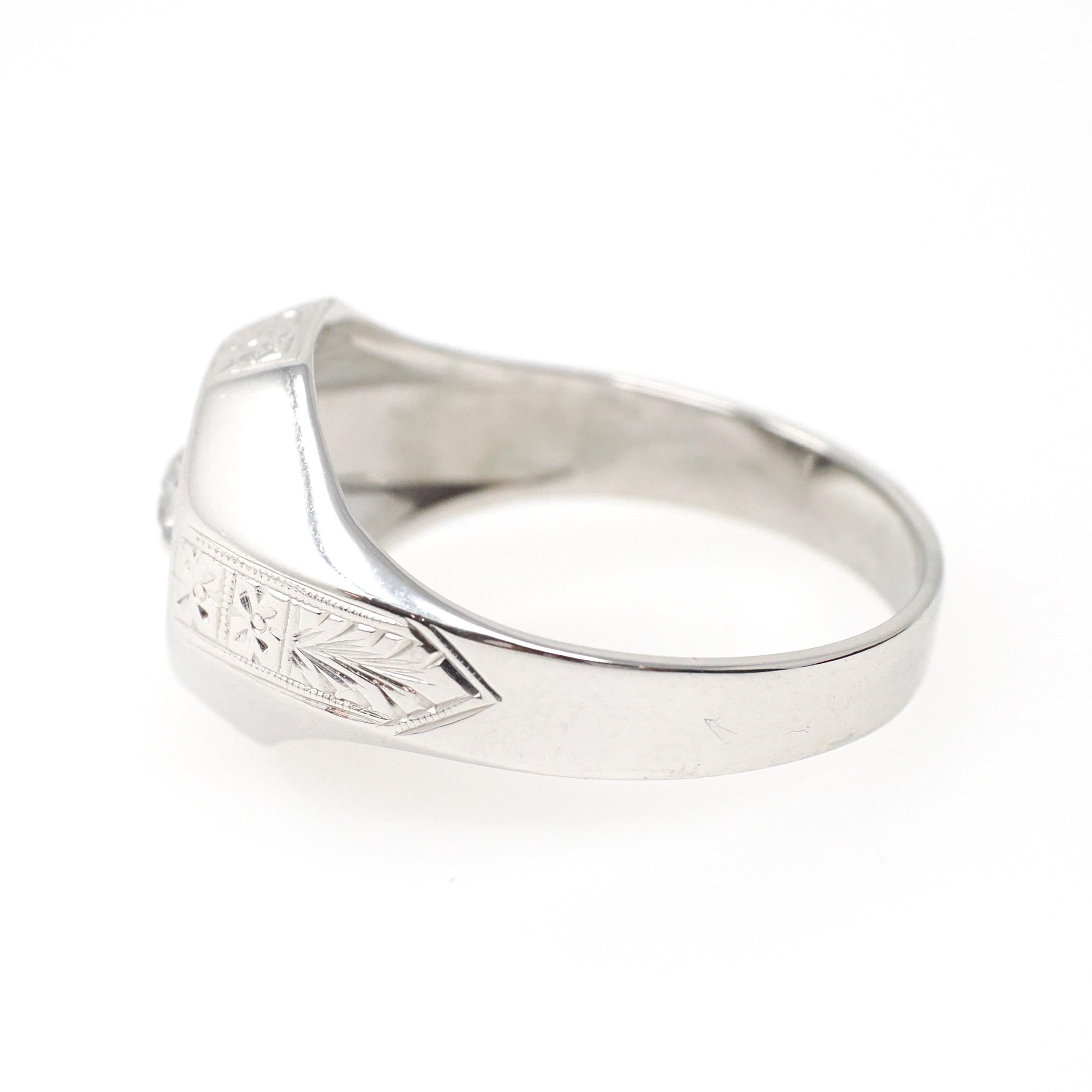 Art Deco Diamond Ring - Vintage 18k White Gold Natural .52 CT Old European Cut Unisex Engagement - Circa 1930s Octagonal Fine Bridal Jewelry