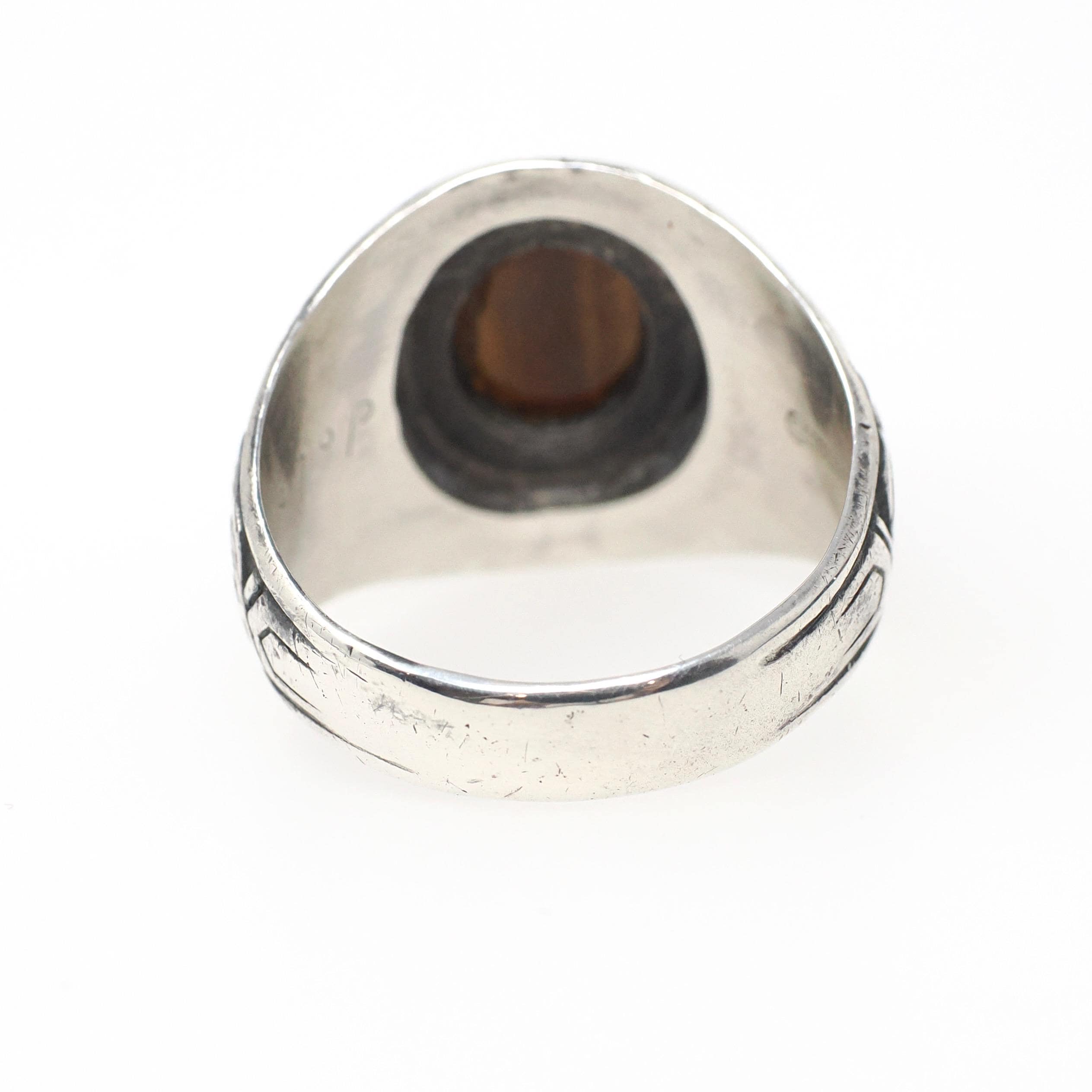 William Penn High School Ring - Art Deco Era Sterling Silver Cabochon Tiger's Eye Gemstone - Vintage Dated 1936 Size 10 1/4 PA Class Jewelry