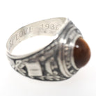 William Penn High School Ring - Art Deco Era Sterling Silver Cabochon Tiger's Eye Gemstone - Vintage Dated 1936 Size 10 1/4 PA Class Jewelry