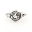 Vintage Aquamarine Ring - Art Deco Era 18k White Gold Natural Blue Hexagonal Gemstone - Vintage Circa 1930s Size 5 3/4 Filigree Fine Jewelry