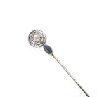 Art Deco Stick Pin - Antique Platinum & 10k White Gold Natural Diamond Blue Sapphire Gemstone - Circa 1920s Filigree Tie Fine Unisex Jewelry