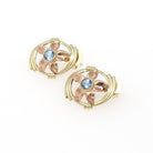 Vintage Aquamarine Earrings - Mid Century 14k Yellow & Rose Gold Flower Studs - Circa 1940s Pierced Push Back Floral Two Tone Fine Jewelry