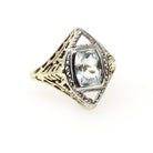 Vintage Aquamarine Ring - Art Deco Era 14k Yellow & White Gold Natural Light Blue Gemstone - Circa 1930s Size 6 Filigree Fine 30s Jewelry