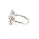 Vintage Shield Ring - Mid Century 14k White Gold .18 CTW Natural Diamonds - Circa 1950s Size 7 Fine Filigree Alhambra Clover Halo Jewelry