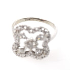Vintage Shield Ring - Mid Century 14k White Gold .18 CTW Natural Diamonds - Circa 1950s Size 7 Fine Filigree Alhambra Clover Halo Jewelry