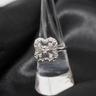 Vintage Shield Ring - Mid Century 14k White Gold .18 CTW Natural Diamonds - Circa 1950s Size 7 Fine Filigree Alhambra Clover Halo Jewelry