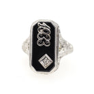 Vintage Onyx Ring - Art Deco 10k White Gold Black Chalcedony Gem & Diamond Accent 1933 Class Ring - Circa 1930s Size 5 3/4 Fine Jewelry
