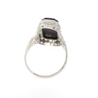 Vintage Onyx Ring - Art Deco 10k White Gold Black Chalcedony Gem & Diamond Accent 1933 Class Ring - Circa 1930s Size 5 3/4 Fine Jewelry