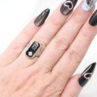 Vintage Onyx Ring - Art Deco 10k White Gold Black Chalcedony Gem & Diamond Accent 1933 Class Ring - Circa 1930s Size 5 3/4 Fine Jewelry