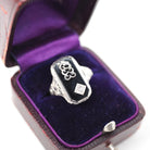 Vintage Onyx Ring - Art Deco 10k White Gold Black Chalcedony Gem & Diamond Accent 1933 Class Ring - Circa 1930s Size 5 3/4 Fine Jewelry