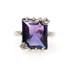 Created Color Change Sapphire Ring - Mid Century 10k White Gold Purple Blue Gem - Vintage 1960s Size 7 1/4 Created White Spinel Fine Jewelry
