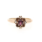Antique Garnet Ring - Victorian 10k Rosy Yellow Gold .03 CTW Rose Cut Diamond Cluster - Circa 1890s Size 5 Rhodolite Gemstone Fine Jewelry