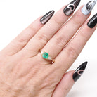 Emerald & Diamond Engagement Ring - Estate 14k Yellow Gold Three Stone Trillion Accent - Modern 2000s Era Size 8 May Birthstone Fine Jewelry