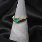 Emerald & Diamond Engagement Ring - Estate 14k Yellow Gold Three Stone Trillion Accent - Modern 2000s Era Size 8 May Birthstone Fine Jewelry