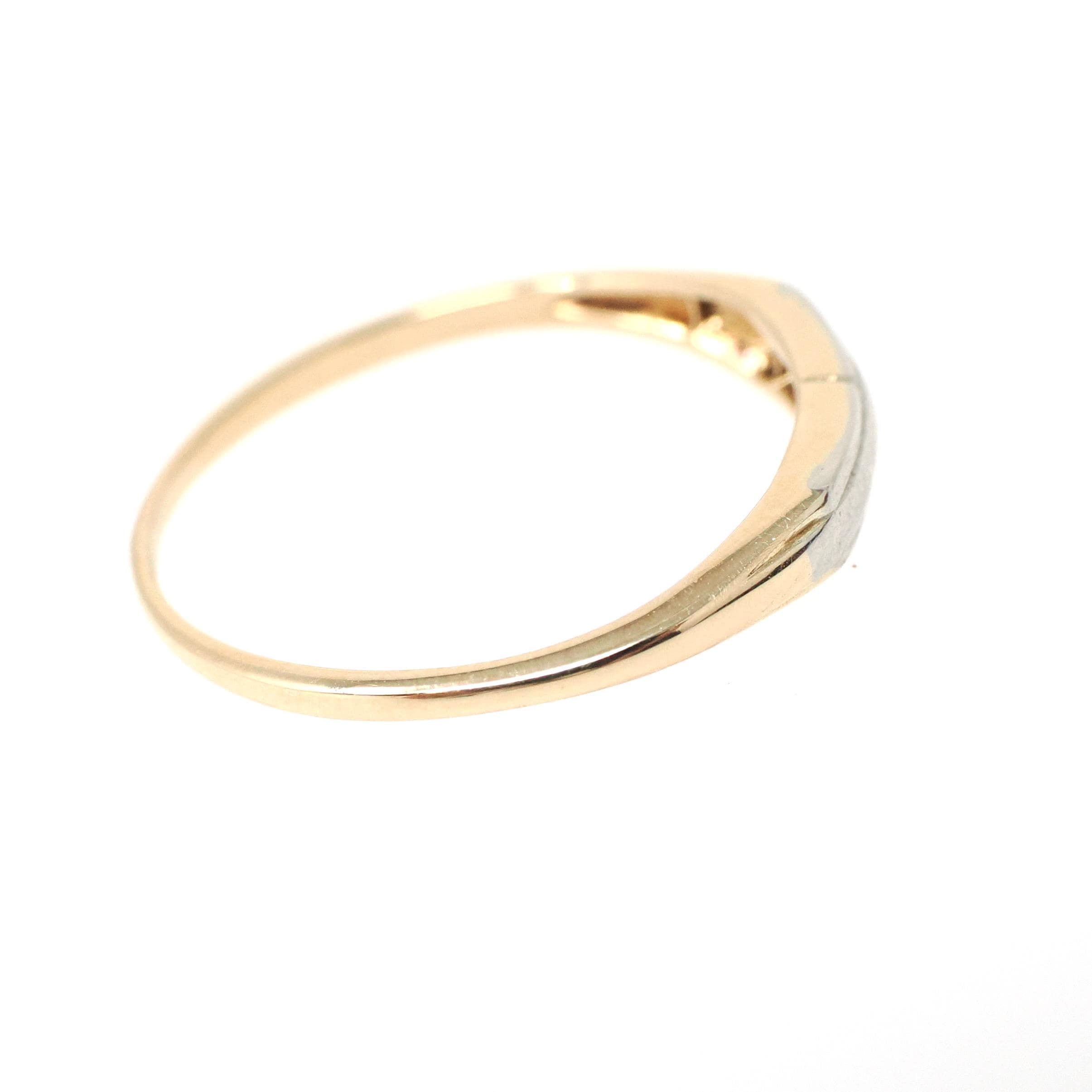Vintage Two Tone Ring - Mid Century 14k Yellow & White Gold Unadorned Wedding Band - Circa 1950s Era Size 6 1/2 Stacking Fine Bridal Jewelry