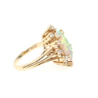Opal Cocktail Ring - Vintage 14k Yellow Gold Marquise Cabochon Gem .24 CTW Diamond Accent Navette Halo - Circa 1980s Size 4 3/4 Fine Jewelry