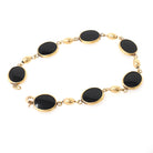 Vintage Onyx Bracelet - Mid Century 12k Gold Filled Natural Oval Black Chalcedony Gemstones - Circa 1960s Era 7 1/2 Inches Statement Jewelry