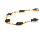 Vintage Onyx Bracelet - Mid Century 12k Gold Filled Natural Oval Black Chalcedony Gemstones - Circa 1960s Era 7 1/2 Inches Statement Jewelry