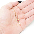 Antique Lavalier Necklace - Edwardian 10k Yellow Gold Red Glass Baroque Pearl Pendant - Vintage Circa 1910s Era Dainty Fine A&Z Jewelry