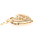 Vintage Heart Locket - Retro Gold Filled Floral Paisley Nature Engraved Design Pendant Necklace - Circa 1940s Keepsake Photograph Jewelry