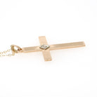 Vintage Cross Necklace - Retro 14k Yellow & White Gold Natural .02 CT Diamond Pendant - Circa 1940s Era Religious Faith Fine 40s Jewelry