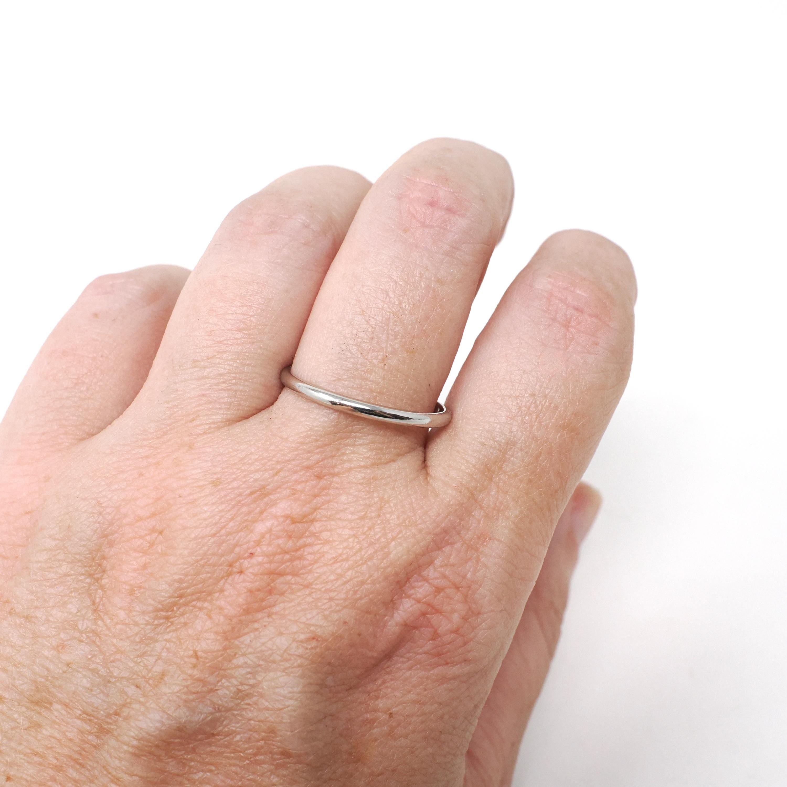 Platinum Wedding Band - Modern 1.8 MM Half Round Unadorned Classic Ring - Estate Circa 1990s Era Size 8 3/4 Heirloom Fine Stacking Jewelry