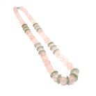 Rose Quartz & Jade Necklace - Mid Century Era Sterling Silver Tumbled Pink Bead And Green Disc Knotted Strand - Circa 1950s Fashion Jewelry