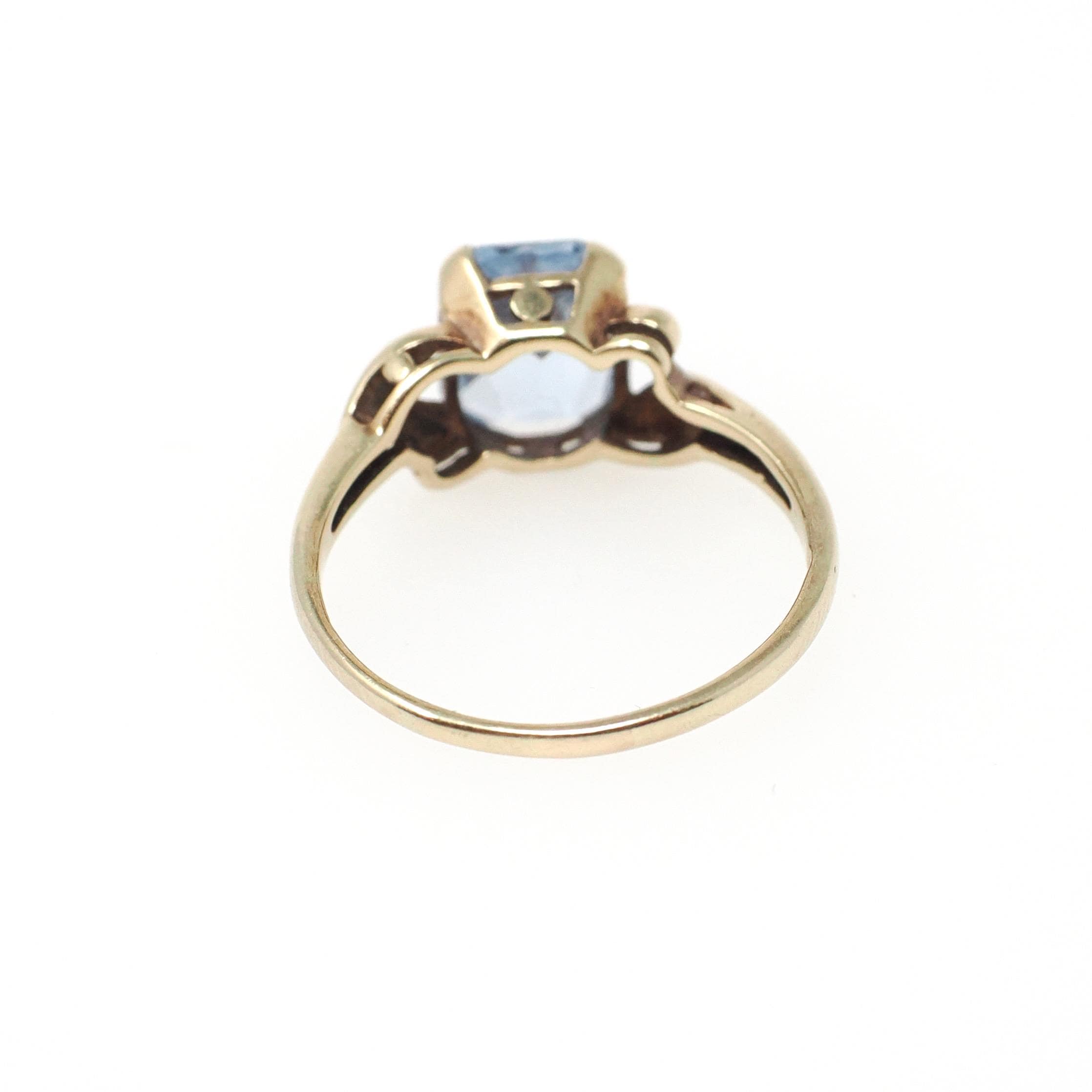 Created Spinel Ring - Retro 10k Yellow Gold Emerald Cut 1.93 CT